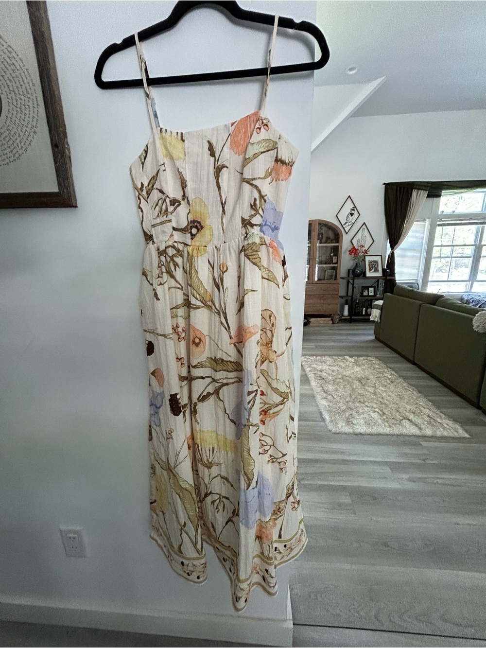H&M Cream Floral Midi Dress with Pastel Yellow, Pink, Blue and Green